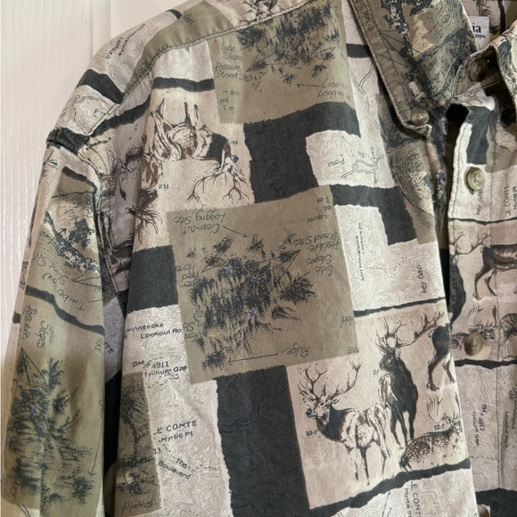 Vintage 90s Y2K Columbia Patchwork Graphic Deer Long-Sleeve Button-Down Shirt - Picture 3 of 15